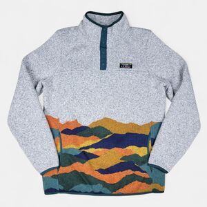 L.L.Bean Sweater Fleece Pullover Women's M 1/4 Snap Mountain Print Outdoor